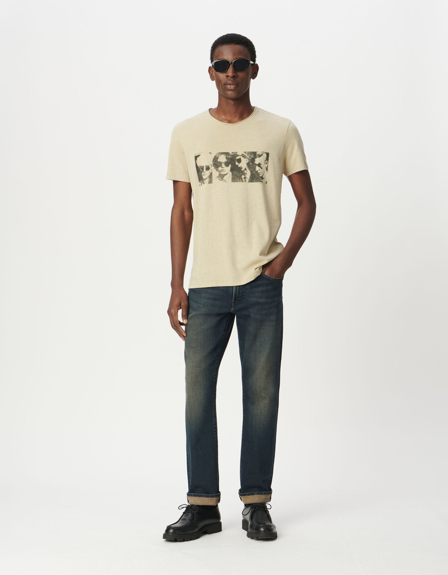 camiseta beige para hombre con foto de cuatro caras