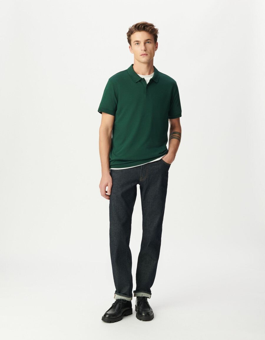 polo de manga corta de algodón modal verde para hombre