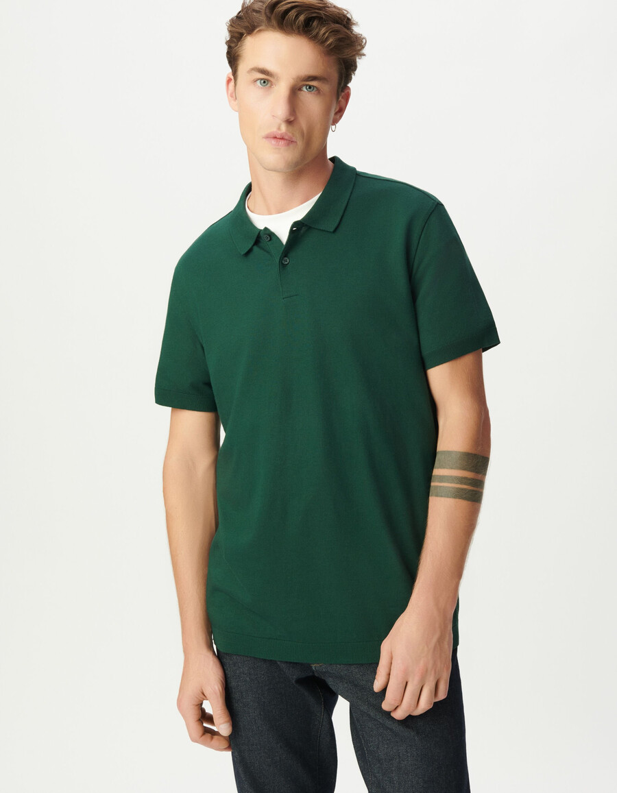 polo de manga corta de algodón modal verde para hombre