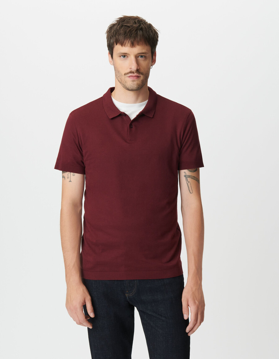 polo de manga corta de algodón modal burdeos para hombre
