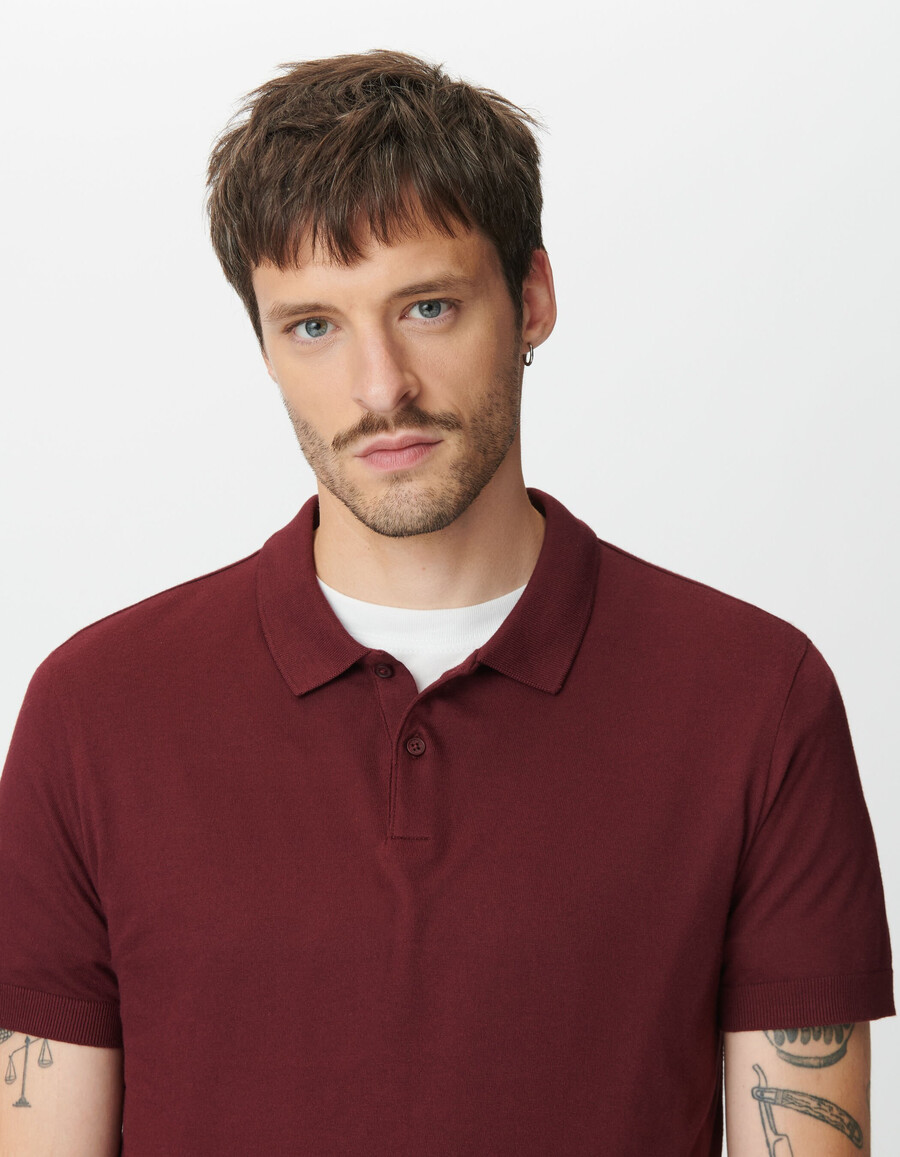 polo de manga corta de algodón modal burdeos para hombre
