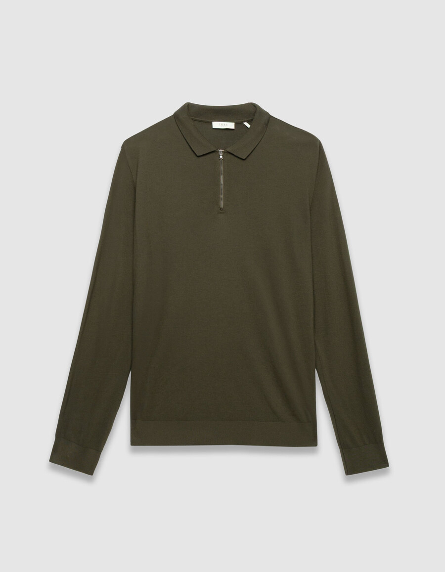 polo de manga larga de punto piqué color caqui para hombre