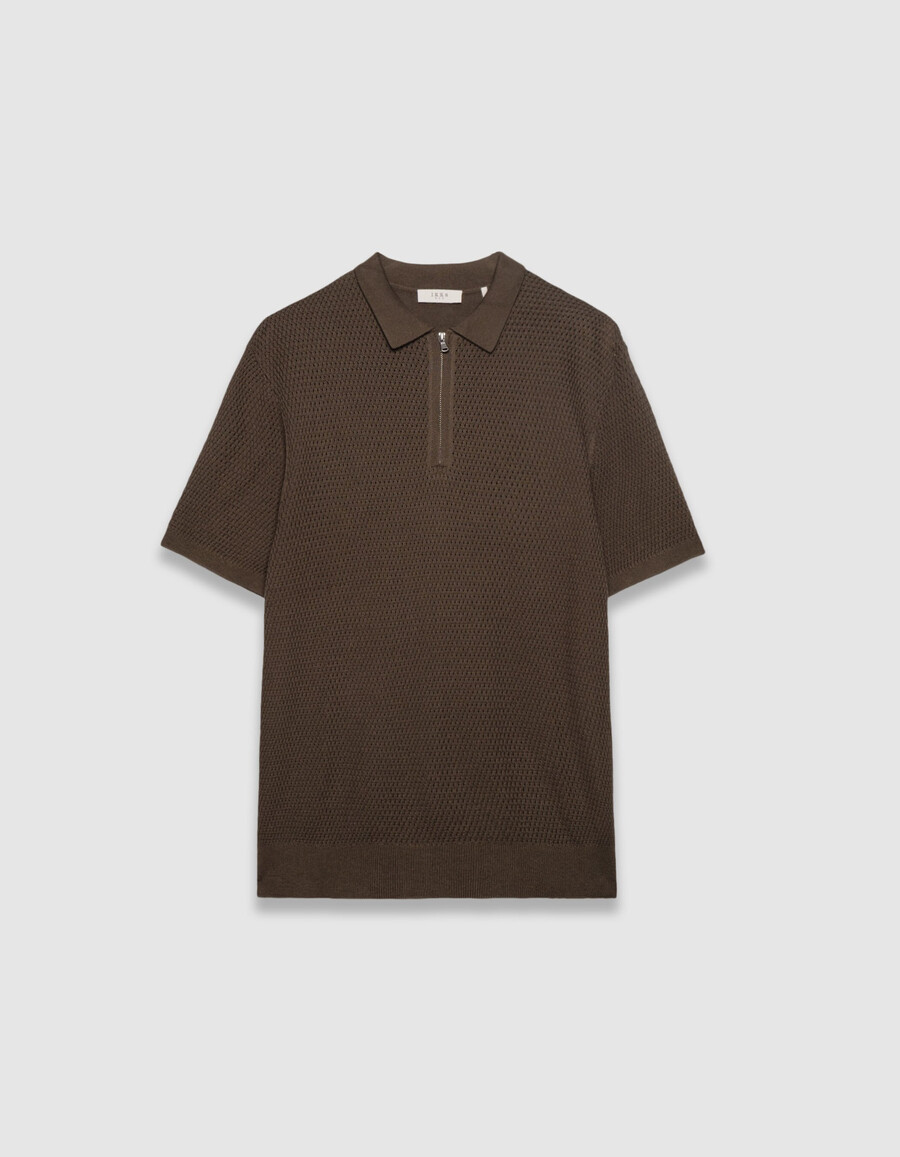 polo de manga corta de punto calado color caqui para hombre