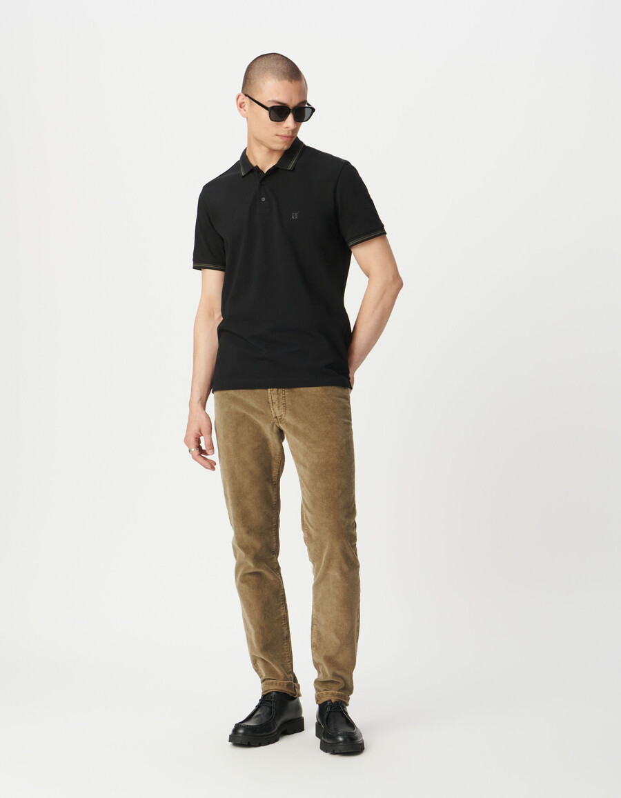 polo de manga corta de punto piqué negro para hombre