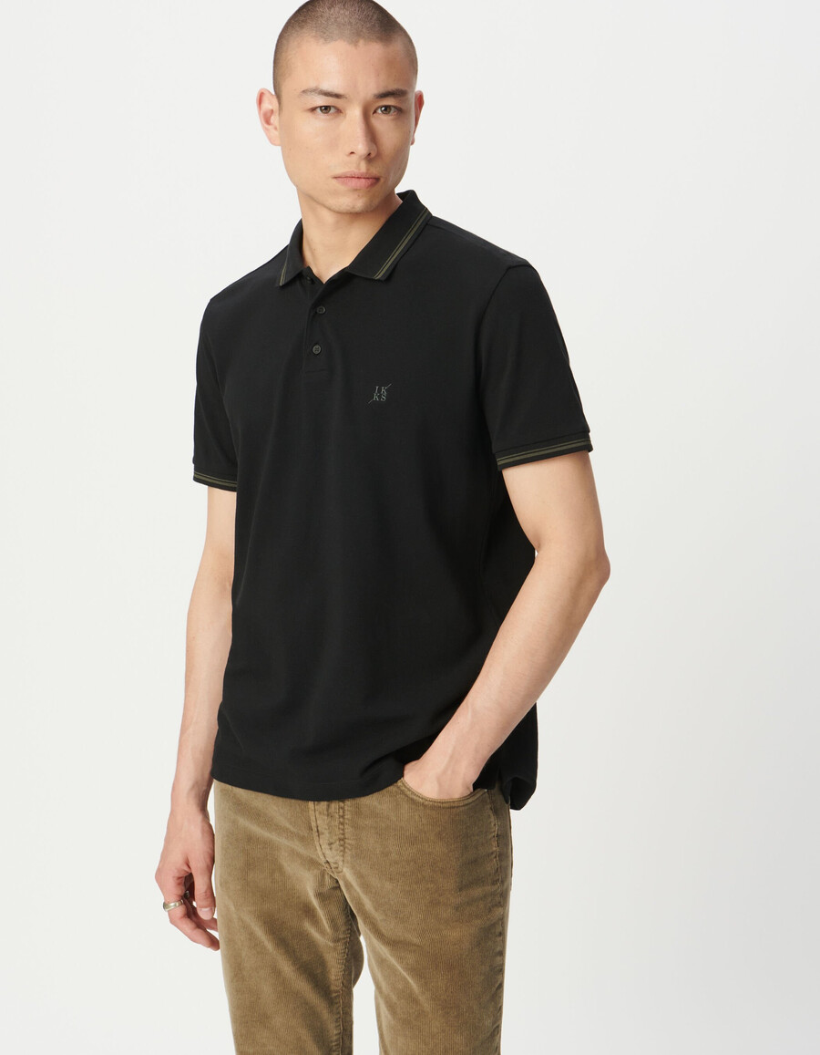 polo de manga corta de punto piqué negro para hombre