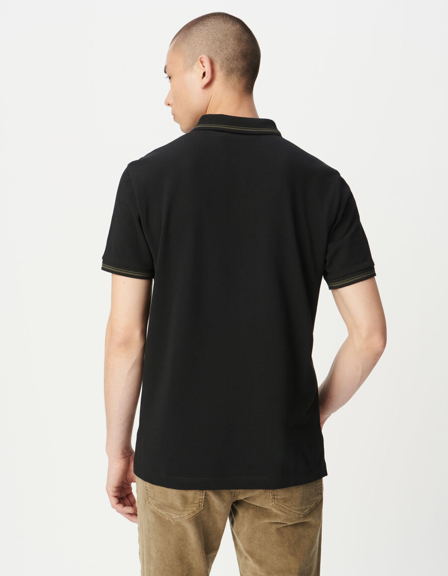 polo de manga corta de punto piqué negro para hombre
