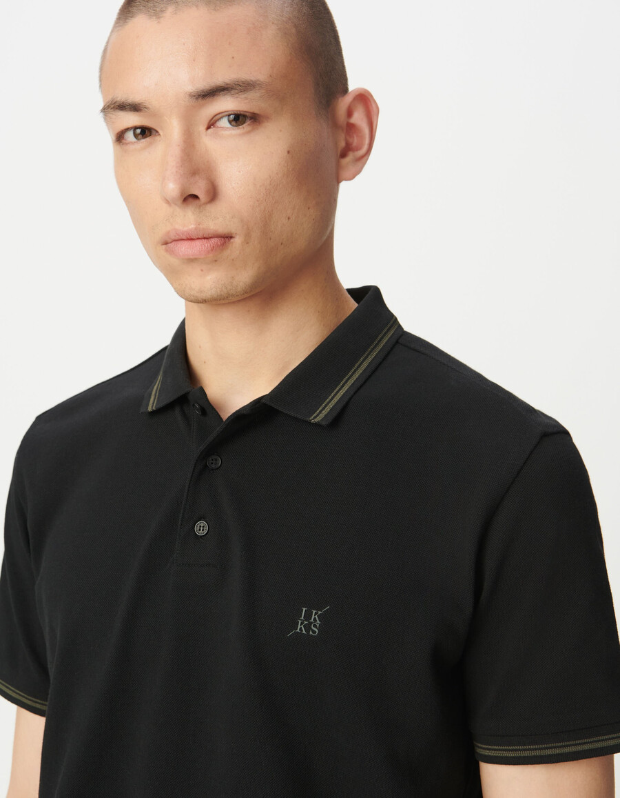 polo de manga corta de punto piqué negro para hombre