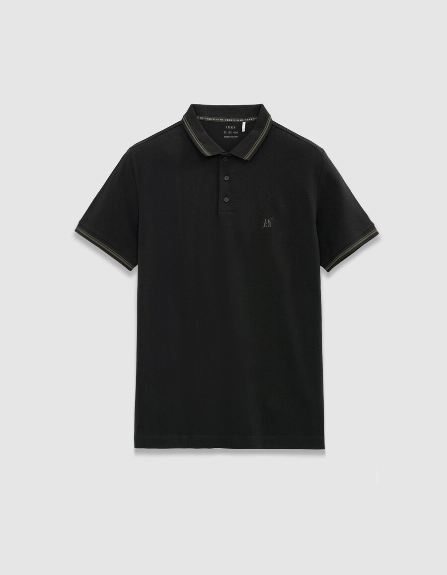 polo de manga corta de punto piqué negro para hombre