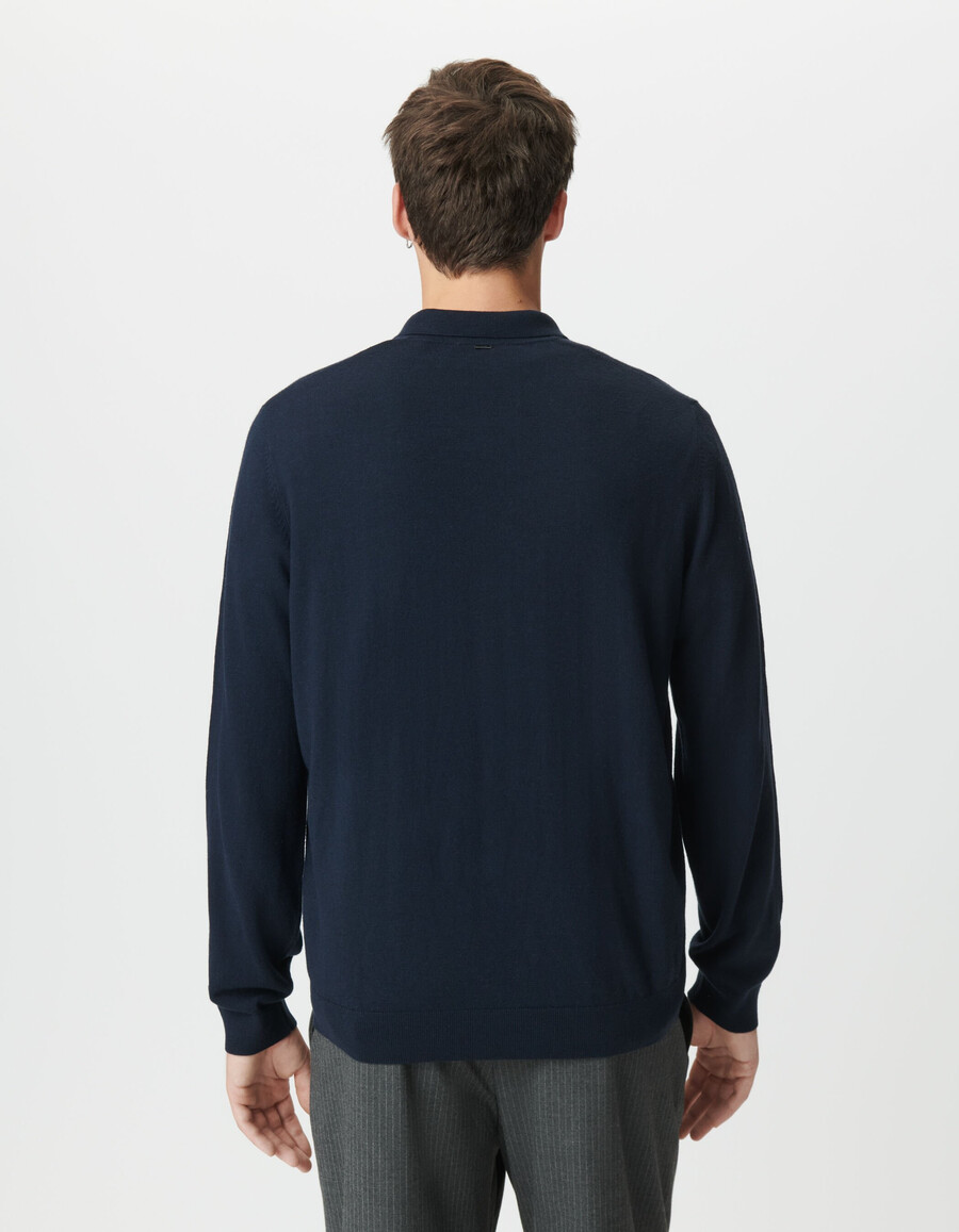 polo azul marino de manga larga con cremallera para hombre