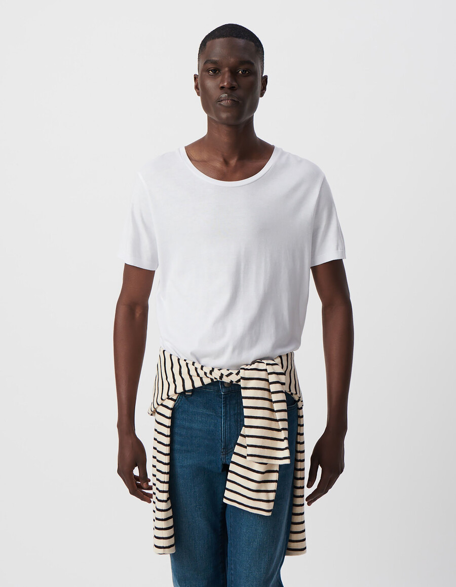 camiseta blanca de algodón modal para hombre