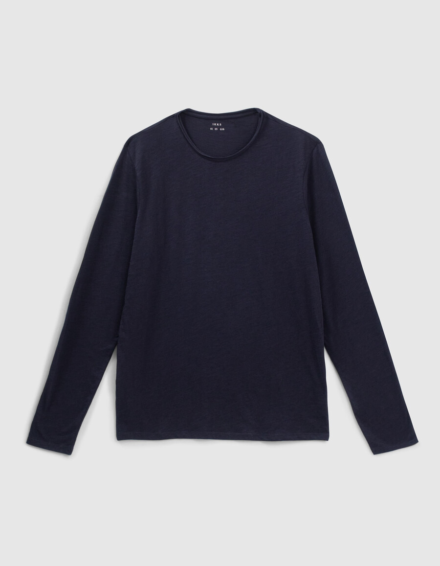 camiseta básica de manga larga y cuello redondo para hombre en azul marino