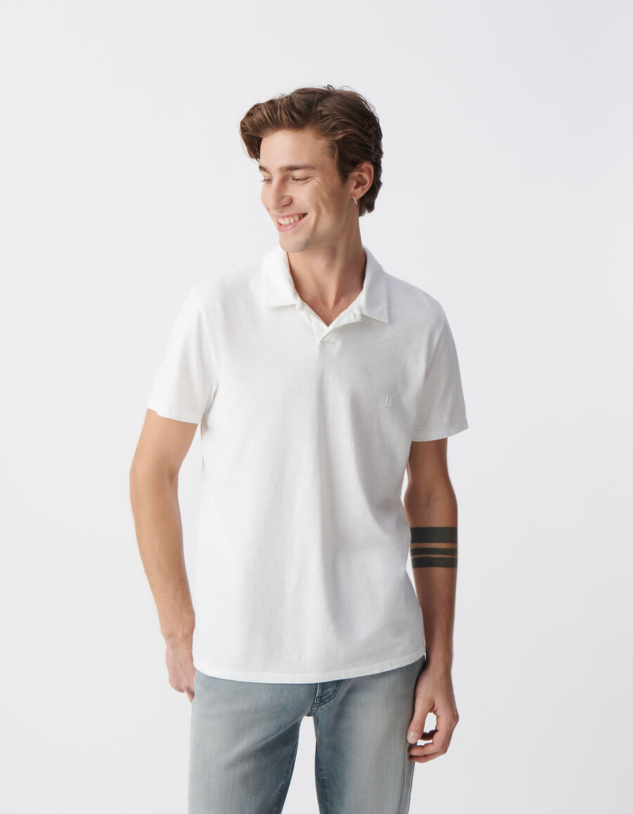 camiseta básica blanca de algodón orgánico flameado para hombre