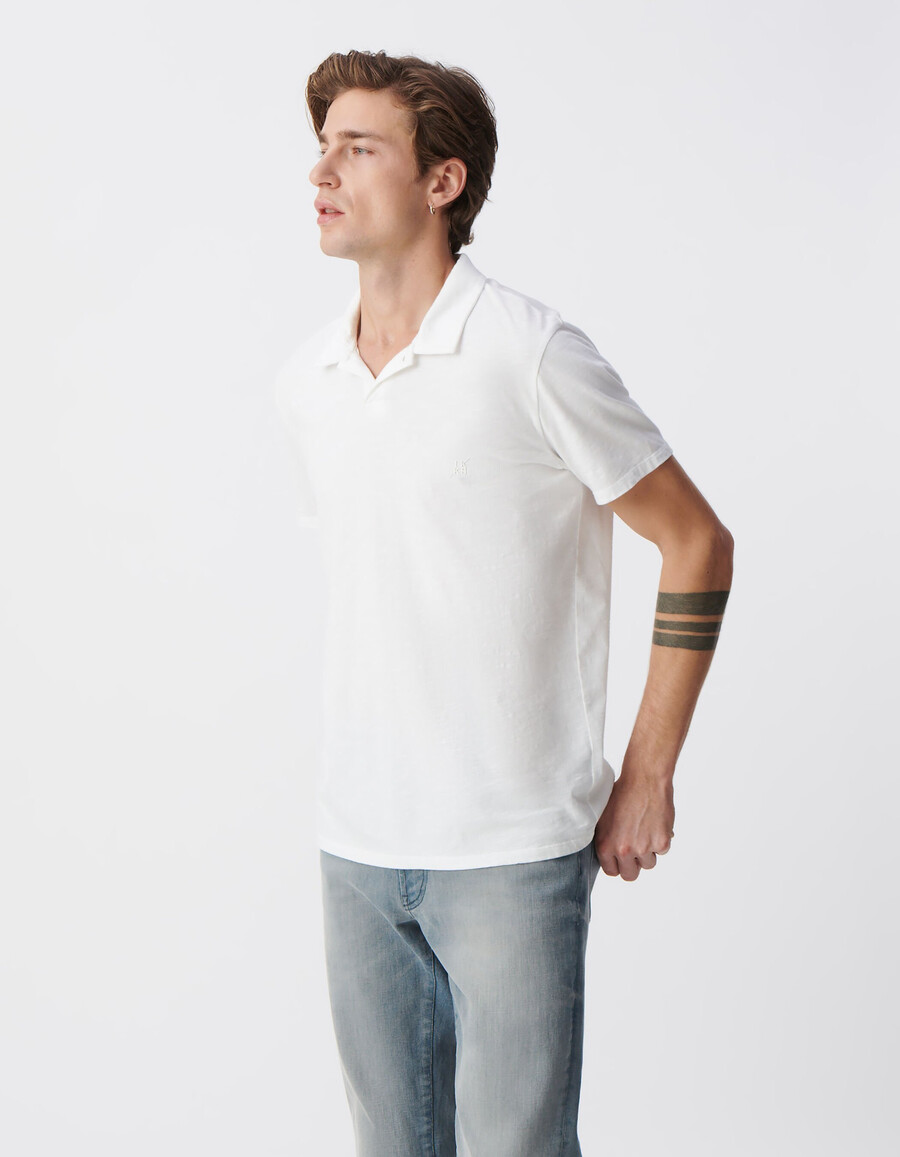 camiseta básica blanca de algodón orgánico flameado para hombre