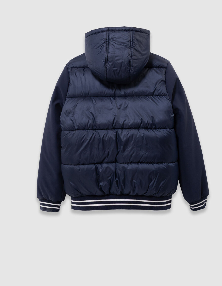 chaqueta acolchada con capucha de tejido mixto azul marino para niño