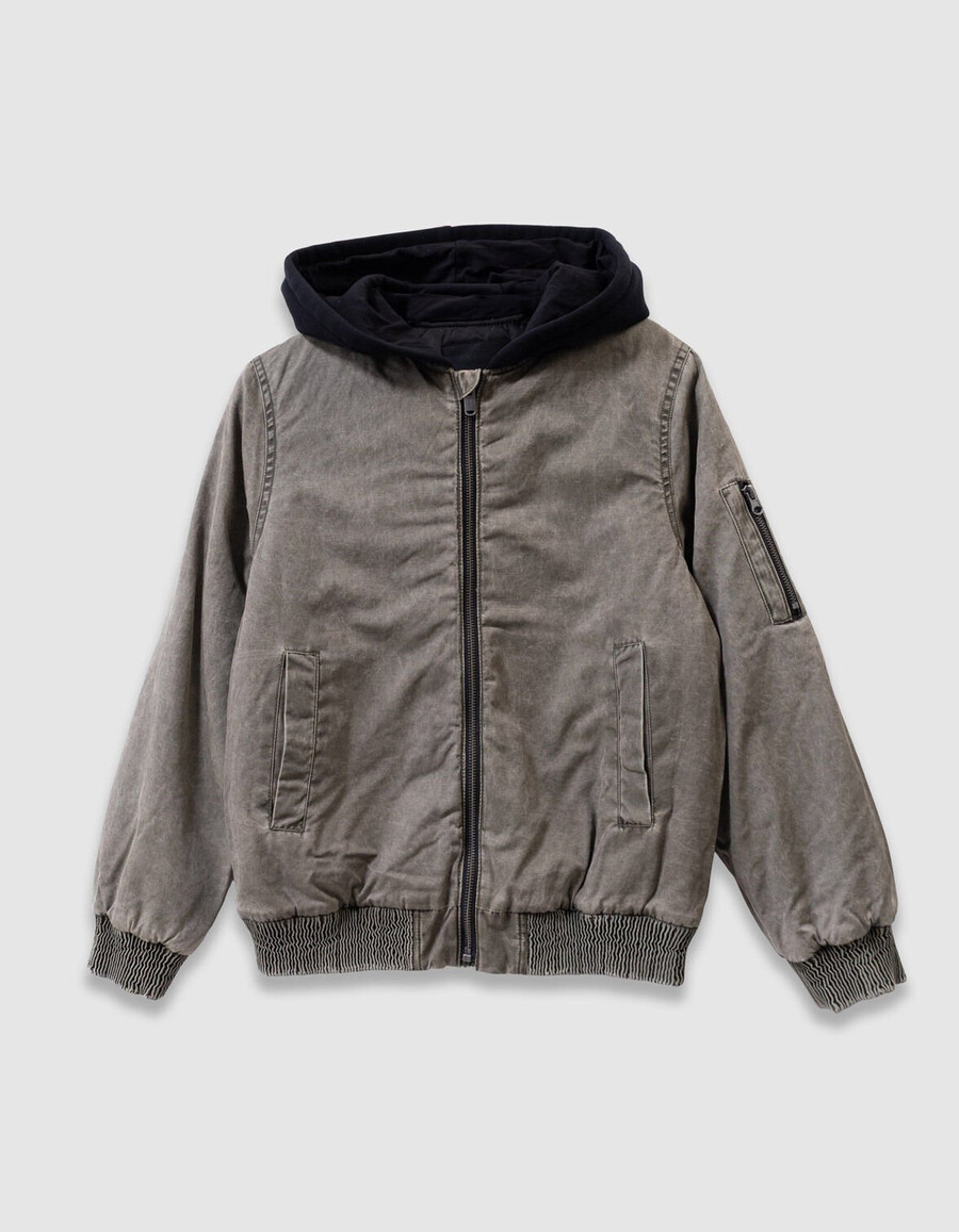 chaqueta bomber caqui con capucha desmontable para niño