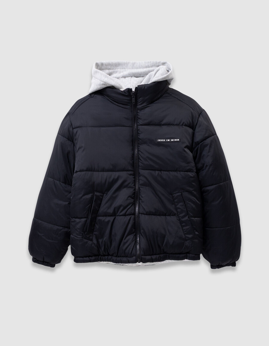 chaqueta acolchada reversible para niño con capucha desmontable
