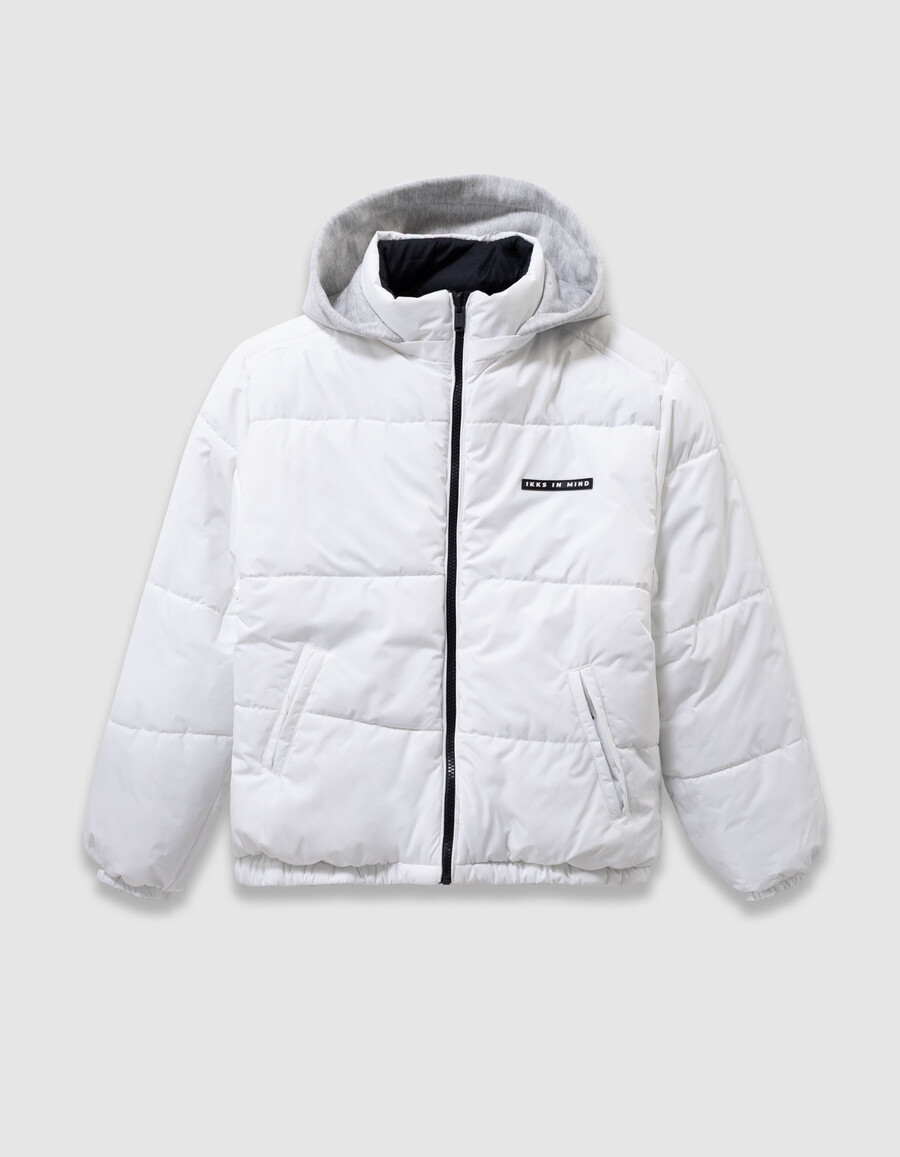 chaqueta acolchada reversible para niño con capucha desmontable