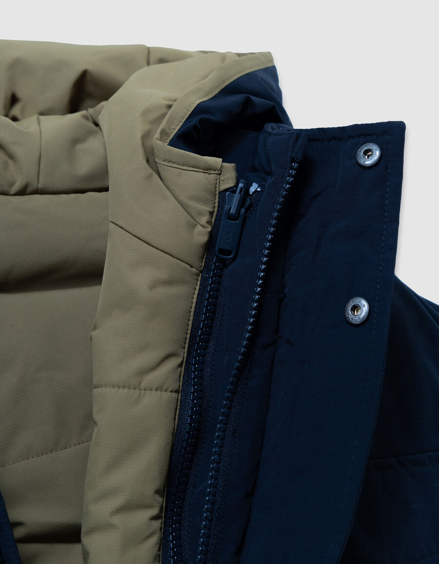 parka azul marino 3 en 1 y chaqueta acolchada reversible para niño