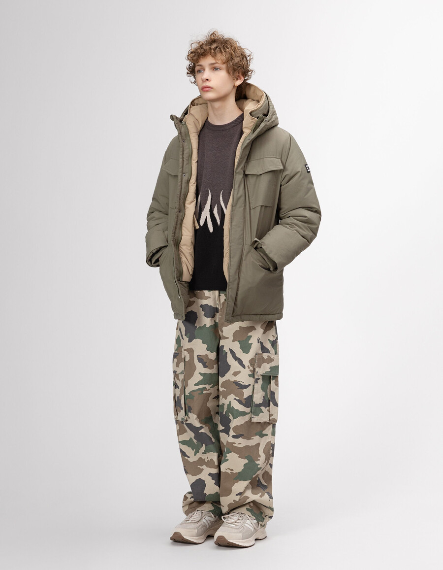 parka caqui 3 en 1 y chaqueta acolchada reversible para niño