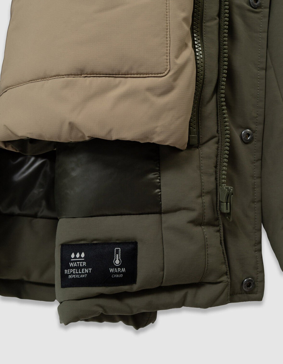parka caqui 3 en 1 y chaqueta acolchada reversible para niño