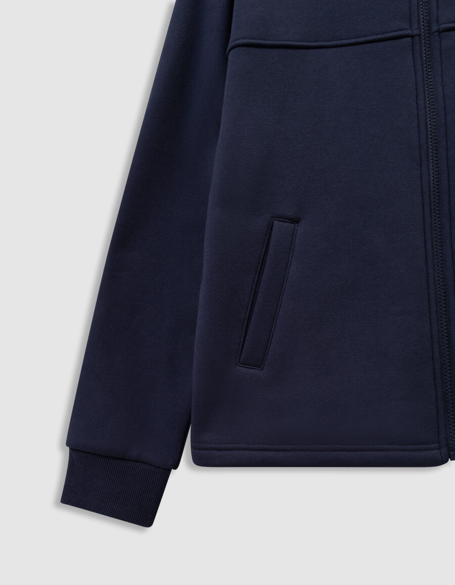 cárdigan azul marino con cremallera y cuello camisero para niño