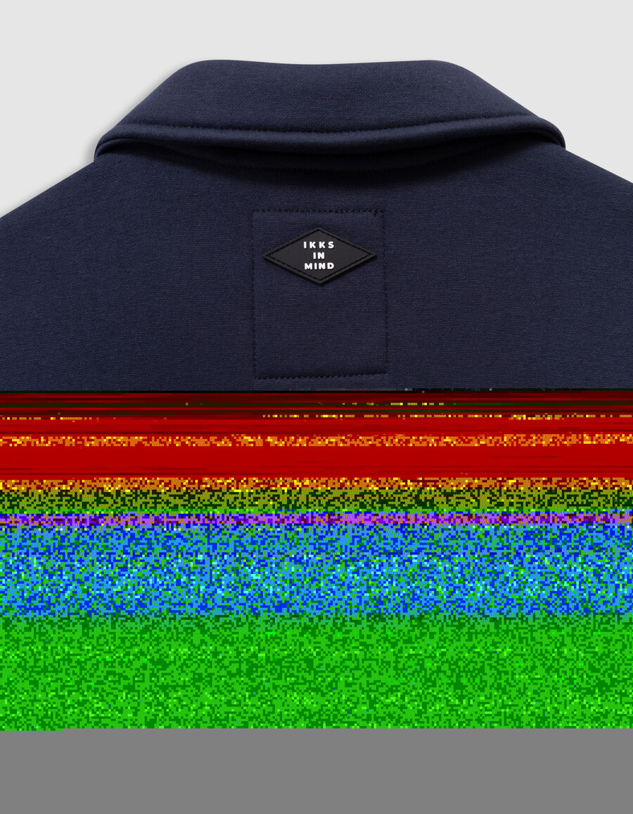 cárdigan azul marino con cremallera y cuello camisero para niño