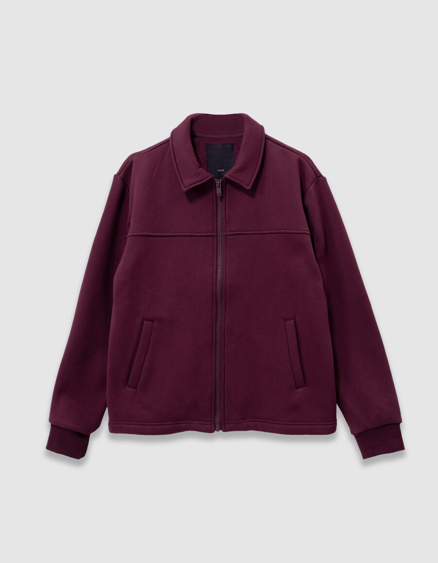 cárdigan burdeos con cremallera y cuello camisero para niño