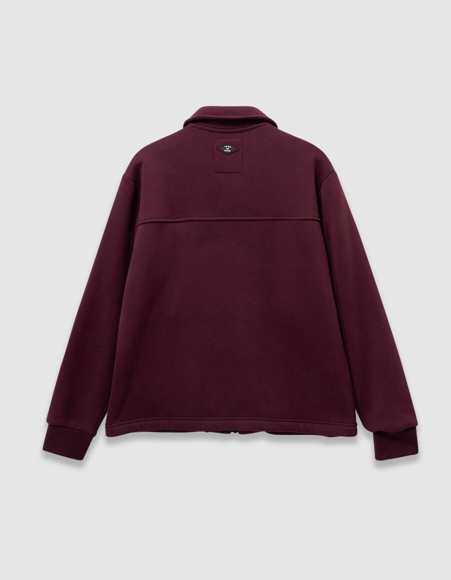cárdigan burdeos con cremallera y cuello camisero para niño