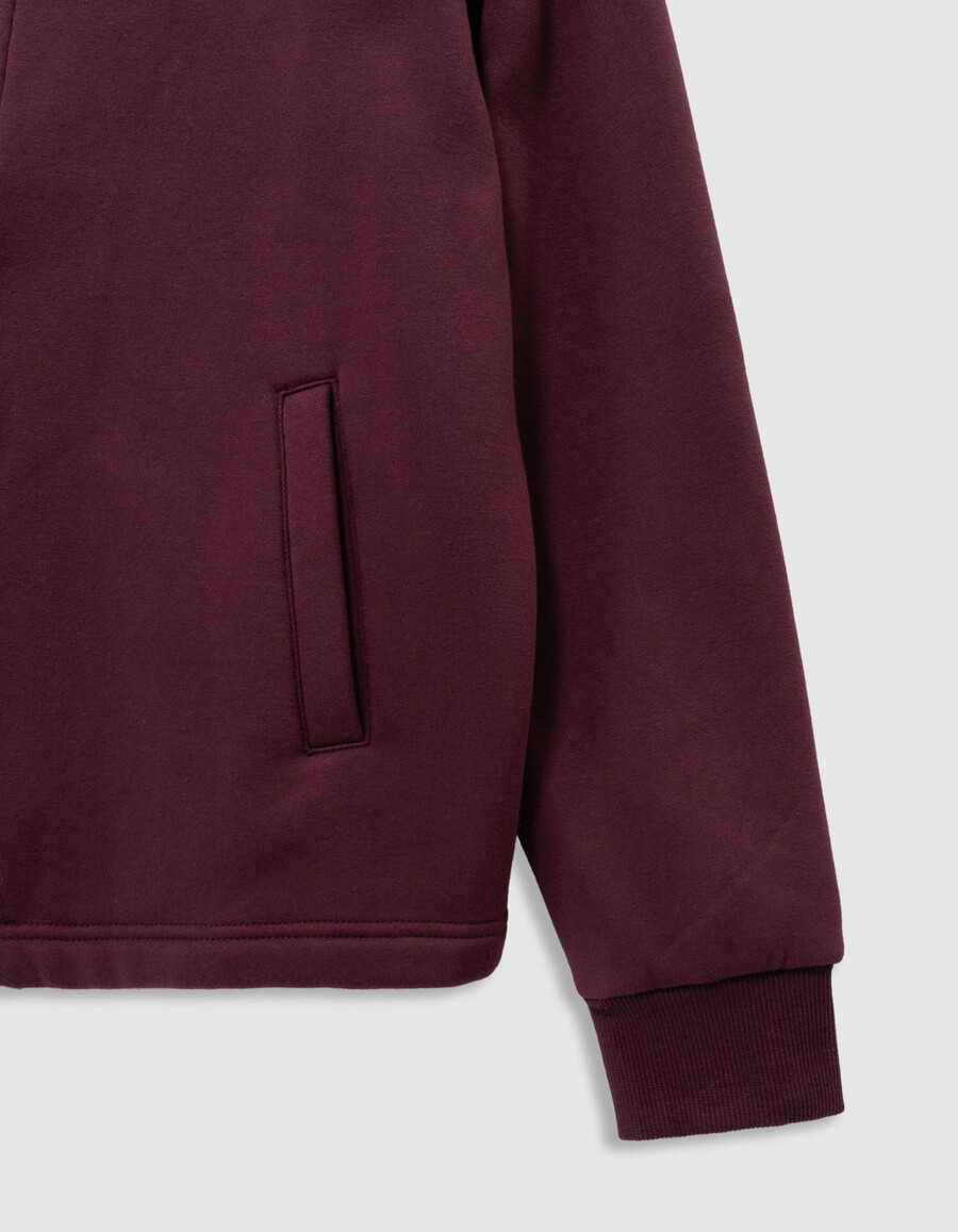 cárdigan burdeos con cremallera y cuello camisero para niño
