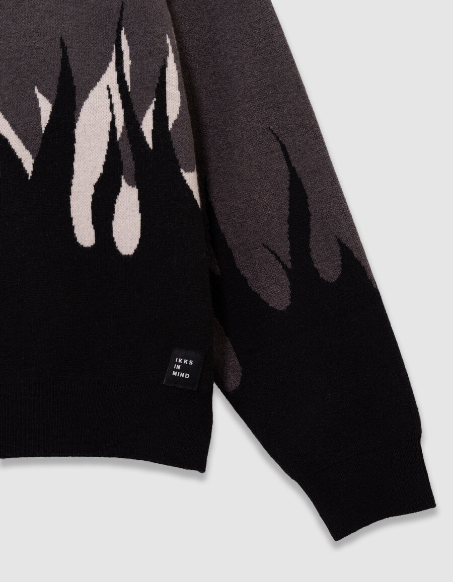 suéter de punto jacquard con motivo de llamas grises para niño