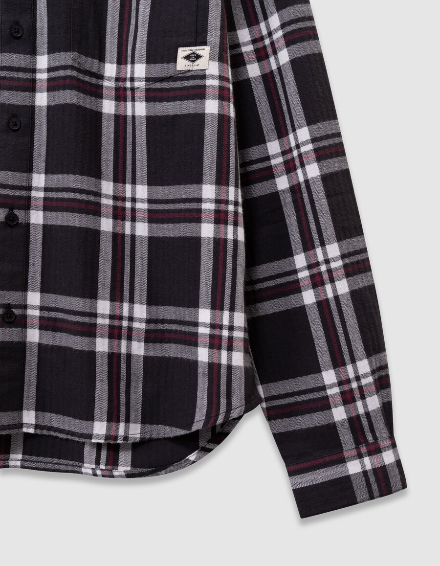 camisa de cuadros grises para niño con capucha desmontable
