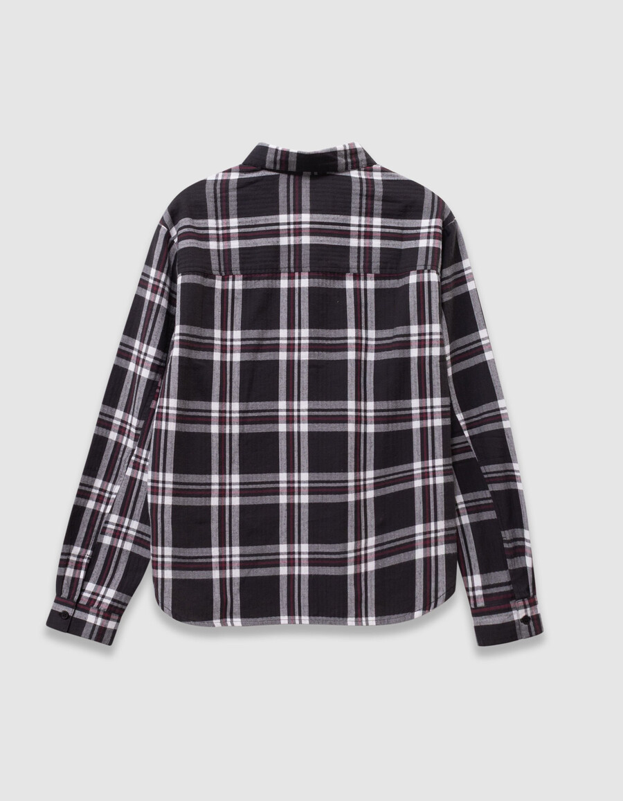 camisa de cuadros grises para niño con capucha desmontable
