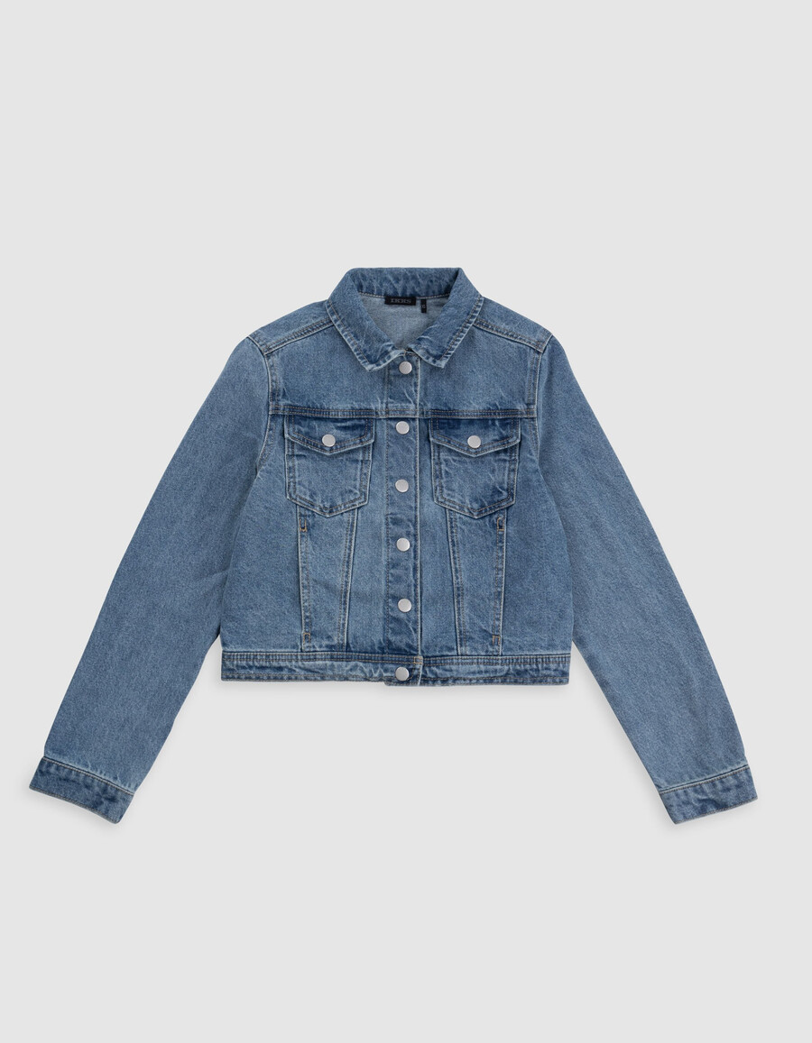 chaqueta vaquera corta azul para niña