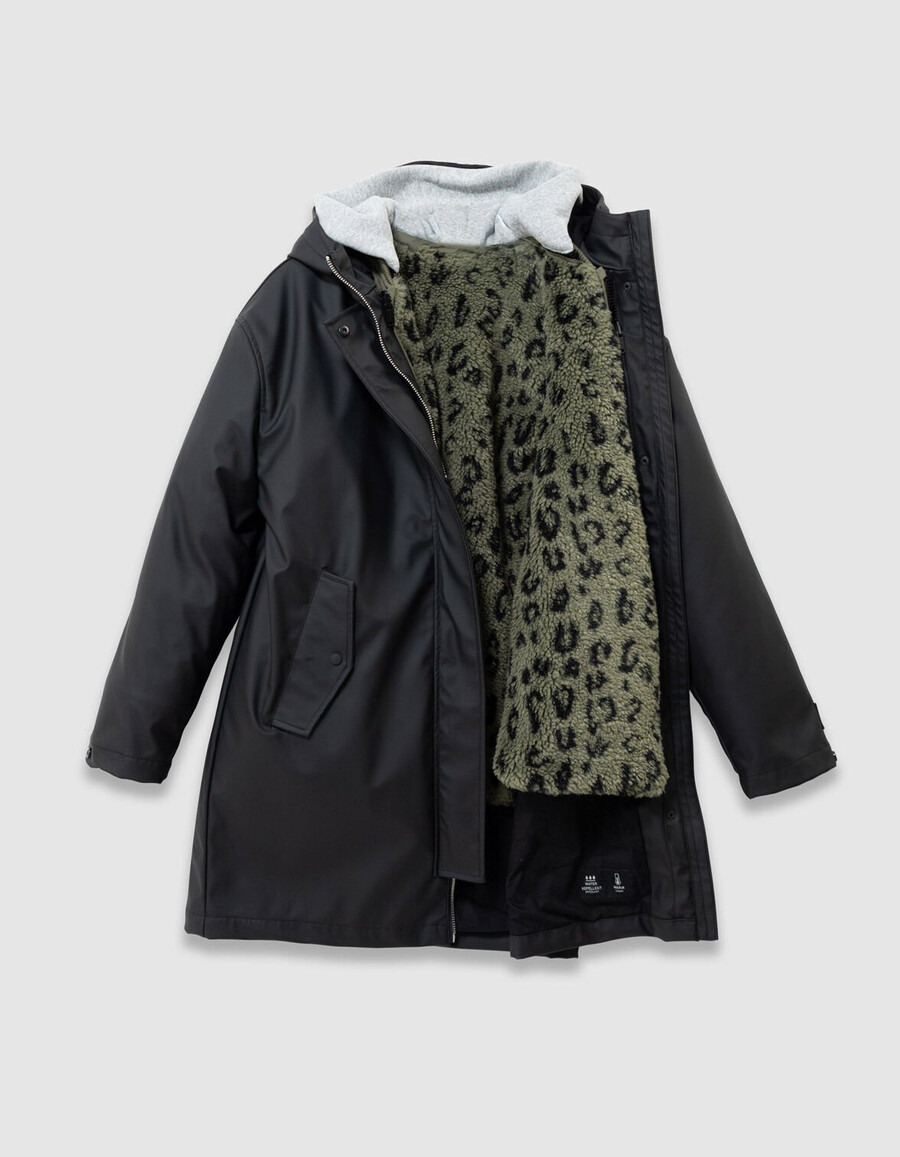 parka negra 3 en 1 y chaqueta acolchada con forro de piel
