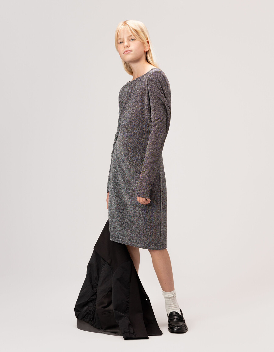 vestido ajustado de punto negro brillante para niña