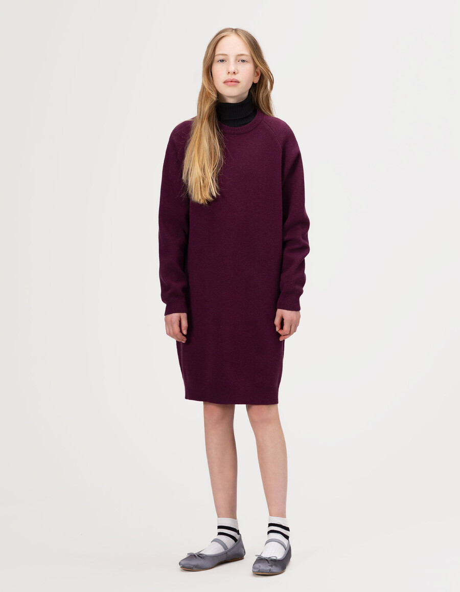 vestido tipo suéter de punto burdeos para niña