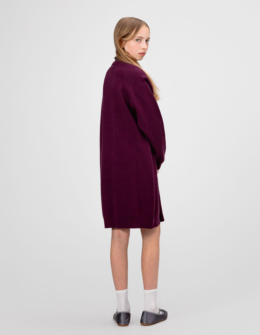vestido tipo suéter de punto burdeos para niña