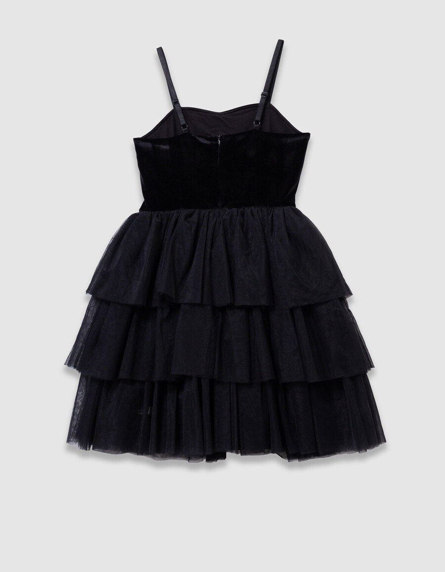 vestido bustier de terciopelo y tul negro para niña
