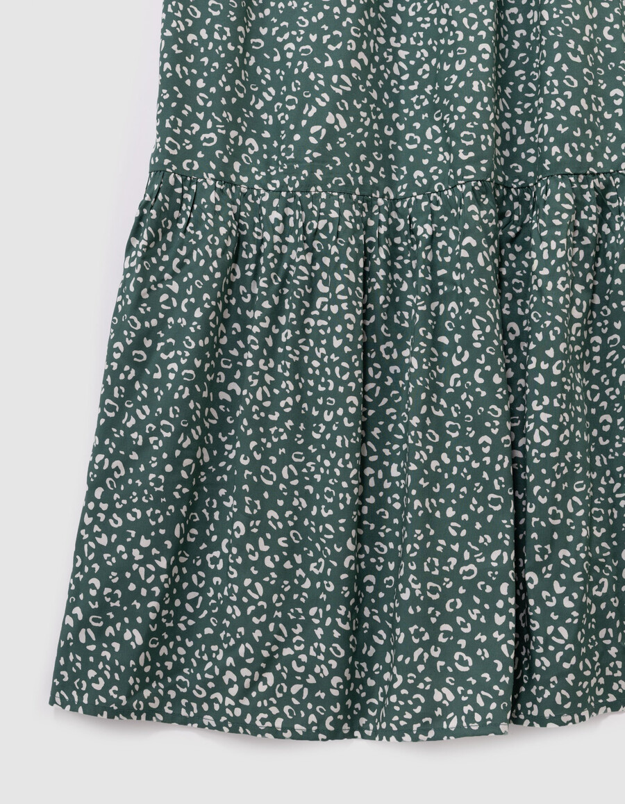 vestido largo de tirantes verde para niña con estampado de leopardo