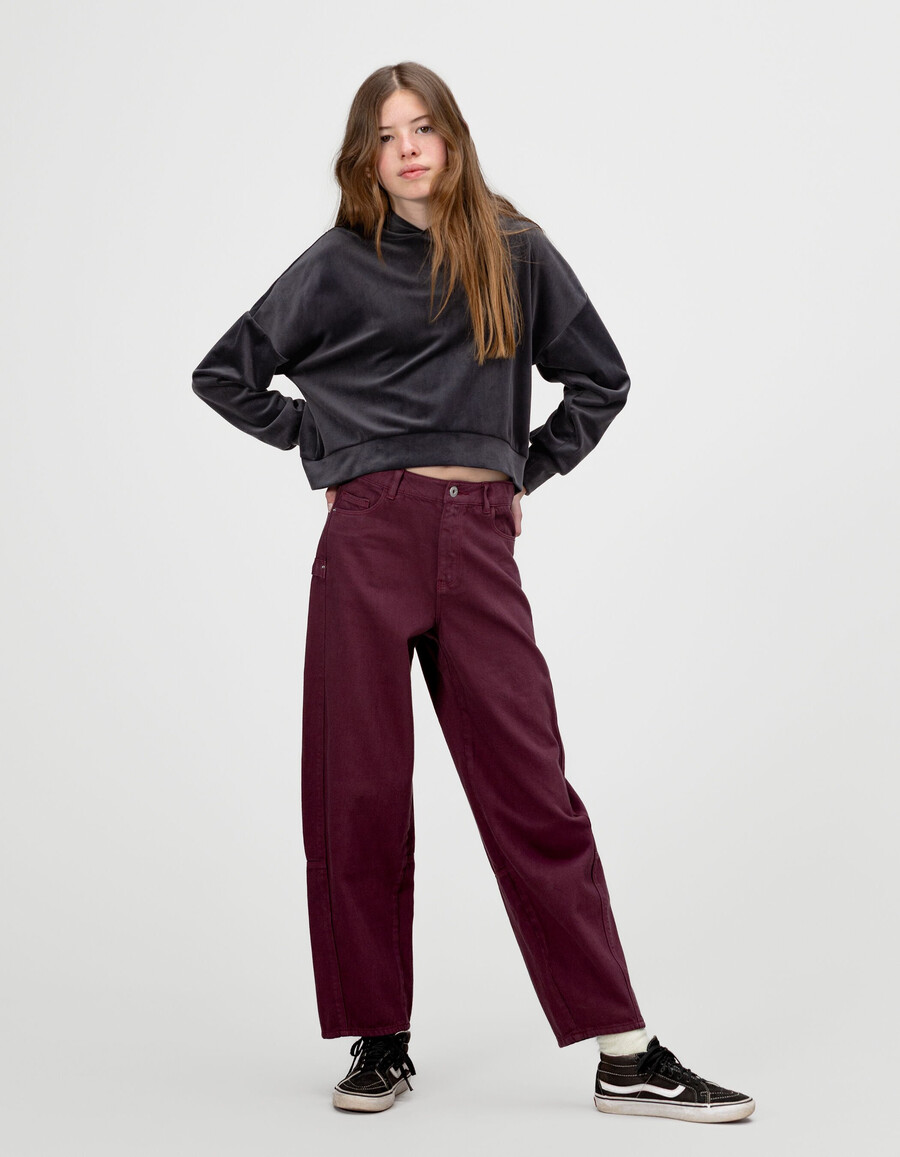 sudadera con capucha de punto de terciopelo gris para niña