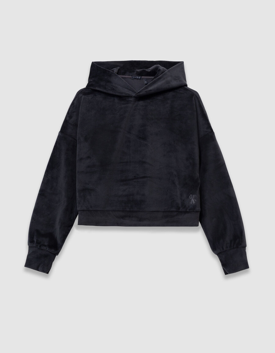 sudadera con capucha de punto de terciopelo gris para niña