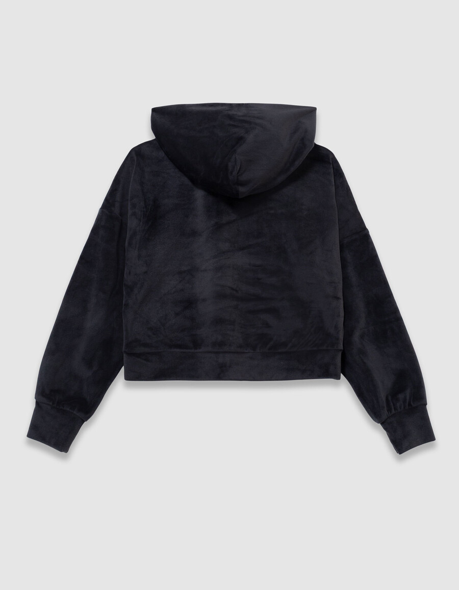 sudadera con capucha de punto de terciopelo gris para niña