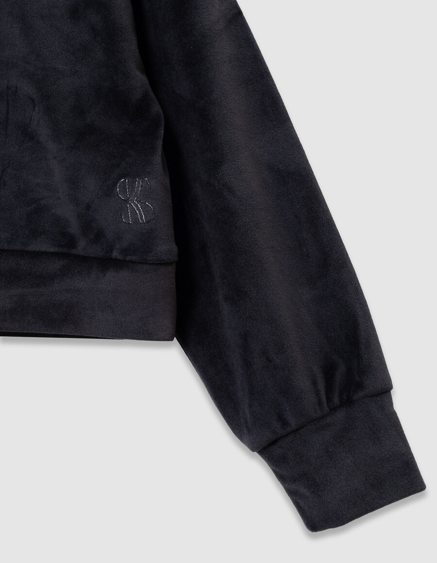 sudadera con capucha de punto de terciopelo gris para niña