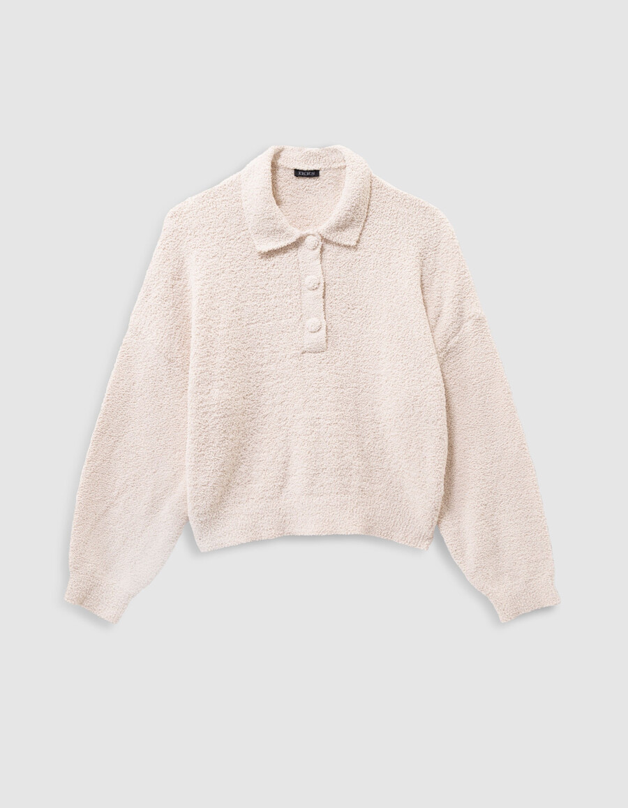 suéter abotonado de punto bouclette beige para niña