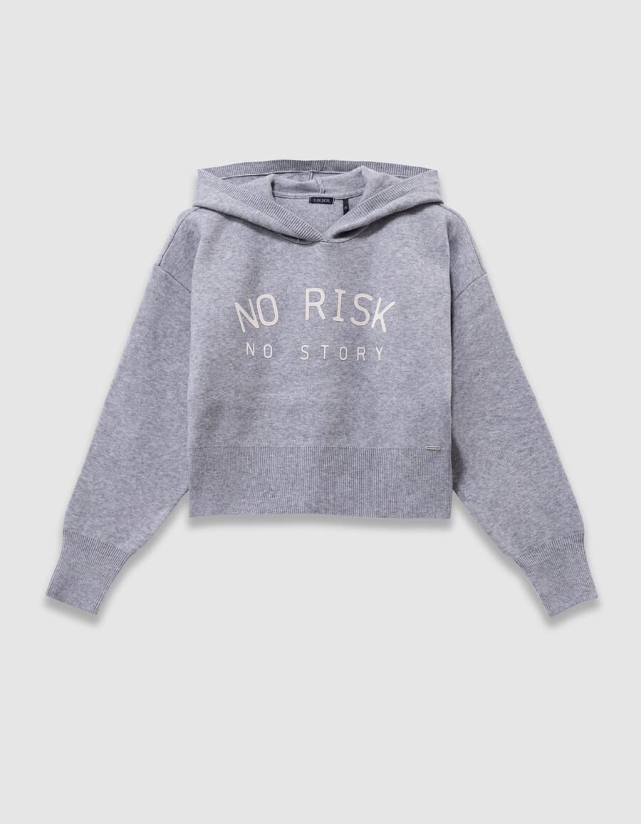 sudadera con capucha de punto gris para niña con eslogan