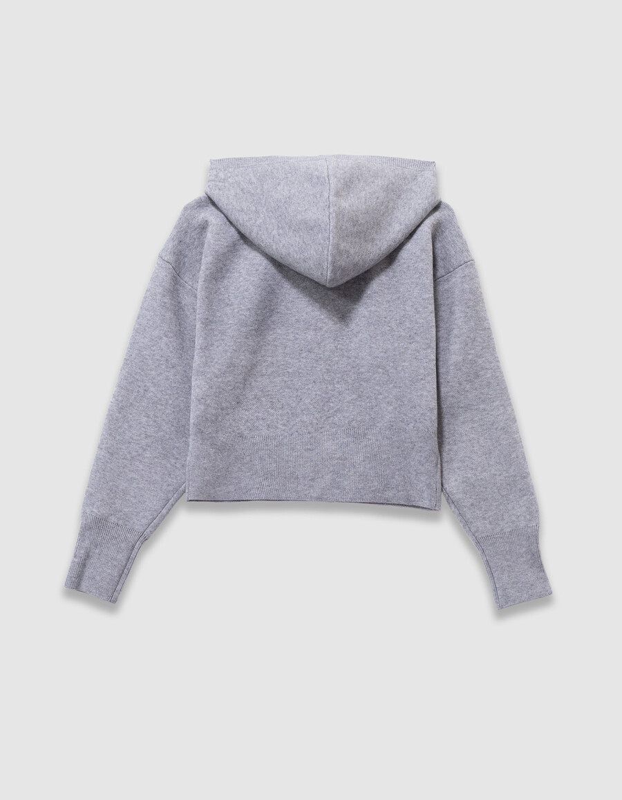 sudadera con capucha de punto gris para niña con eslogan