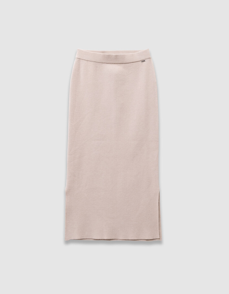 falda midi de punto beige con abertura para niña