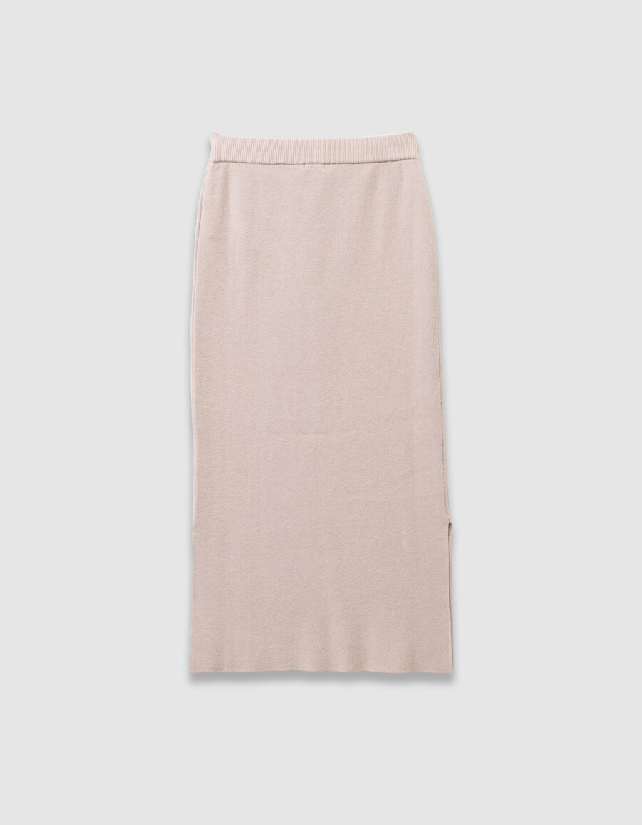 falda midi de punto beige con abertura para niña