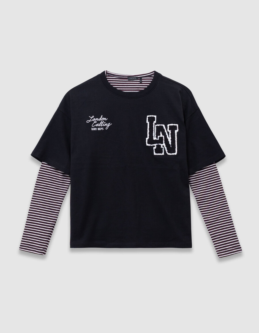 camiseta de rayas 2 en 1 para niñacamiseta negra de manga corta