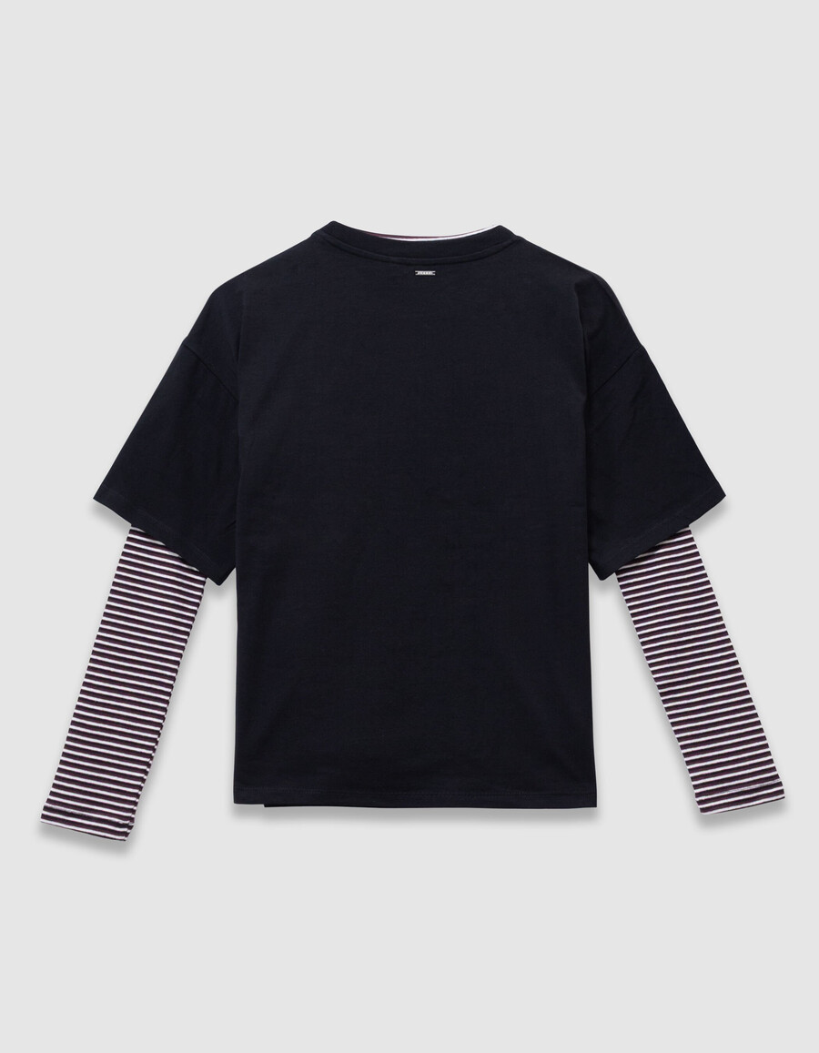 camiseta de rayas 2 en 1 para niñacamiseta negra de manga corta